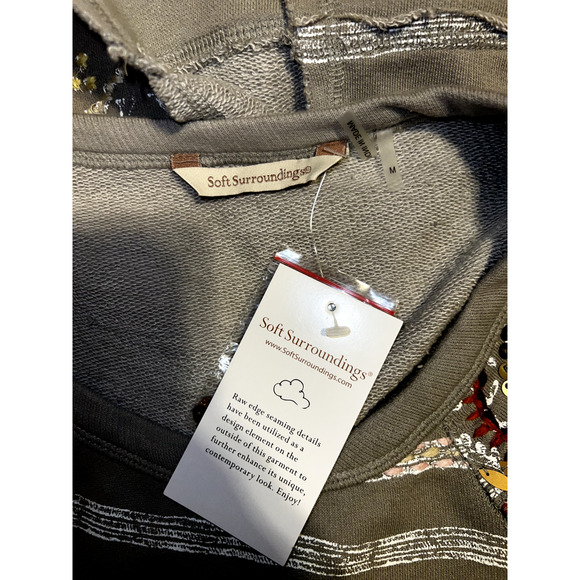 SOFT SURROUNDINGS Top Size M Taupe Striped Embroidered Beaded Artiste Tunic - Picture 8 of 8